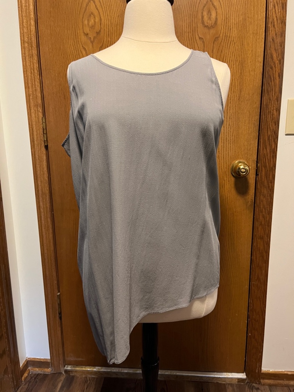 Eileen Fisher Asymmetric Silk Sleeveless Tank in Light Gray